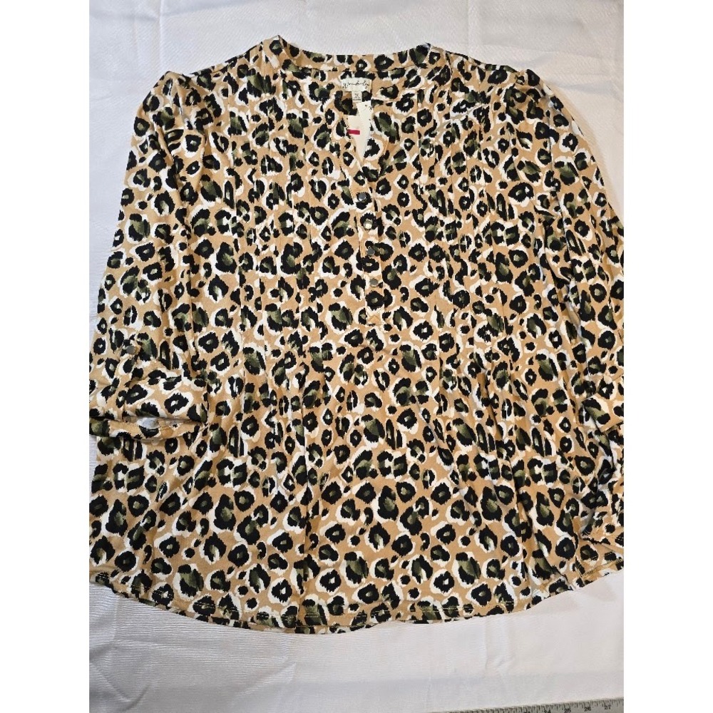 NWT Wonderly Leopard Print‎ Blouse Button Down 3/4 Sleeve Top Animal Print 3X